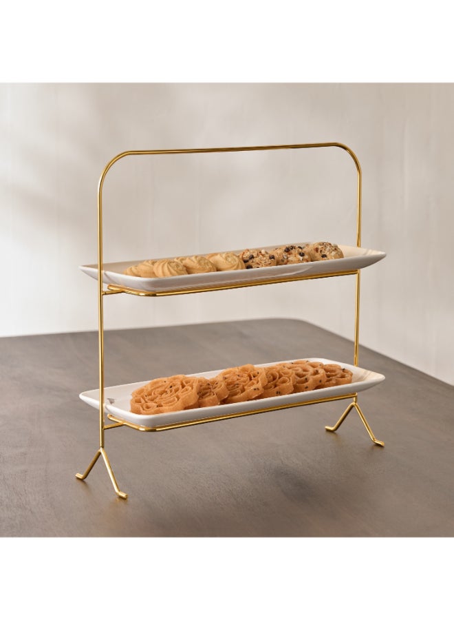 Home Box Sahra Rectangular 2-Tier Cake Stand - Gold - Image 1